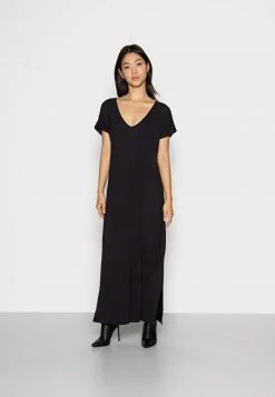 Meilleure vente ⌛ Zign SHORT SLEEVES V NECK BASIC DRESS WITH SLIT - Robe Longue - Black 🎁
