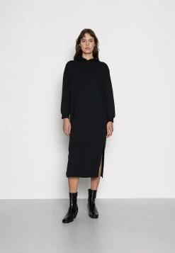 Grosses soldes 🎁 Zign Casual Winter Sweat Hooded Maxi Slits Dress - Robe De Jour - Black 😀