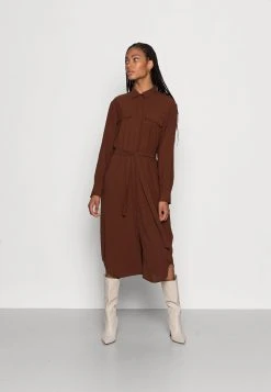 Remise ❤️ Zign WOVEN MIDI BLOUSE 🥰 DRESS - Robe Longue - Brown ✔️